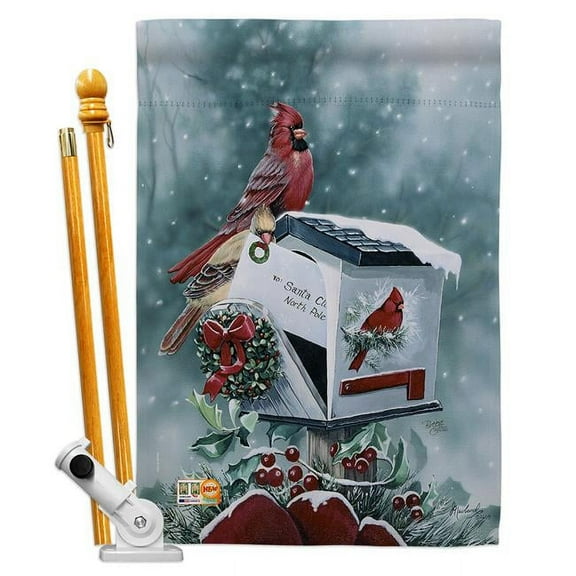 Breeze Decor BD-XM-HS-114096-IP-BO-D-US12-AL 28 x 40 in. Christmas Cardinals Winter Impressions Decorative Vertical Double Sided House Flag Set with Pole Bracket & Hardware