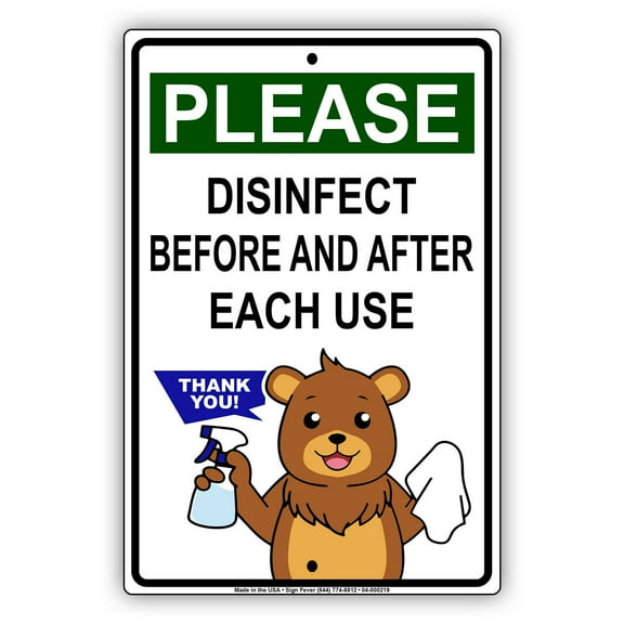 Please Disinfect Before And After Each Use Safety Precaution For Door Or Window Protection Required Unique Aluminum Metal Sign 8"x12"
