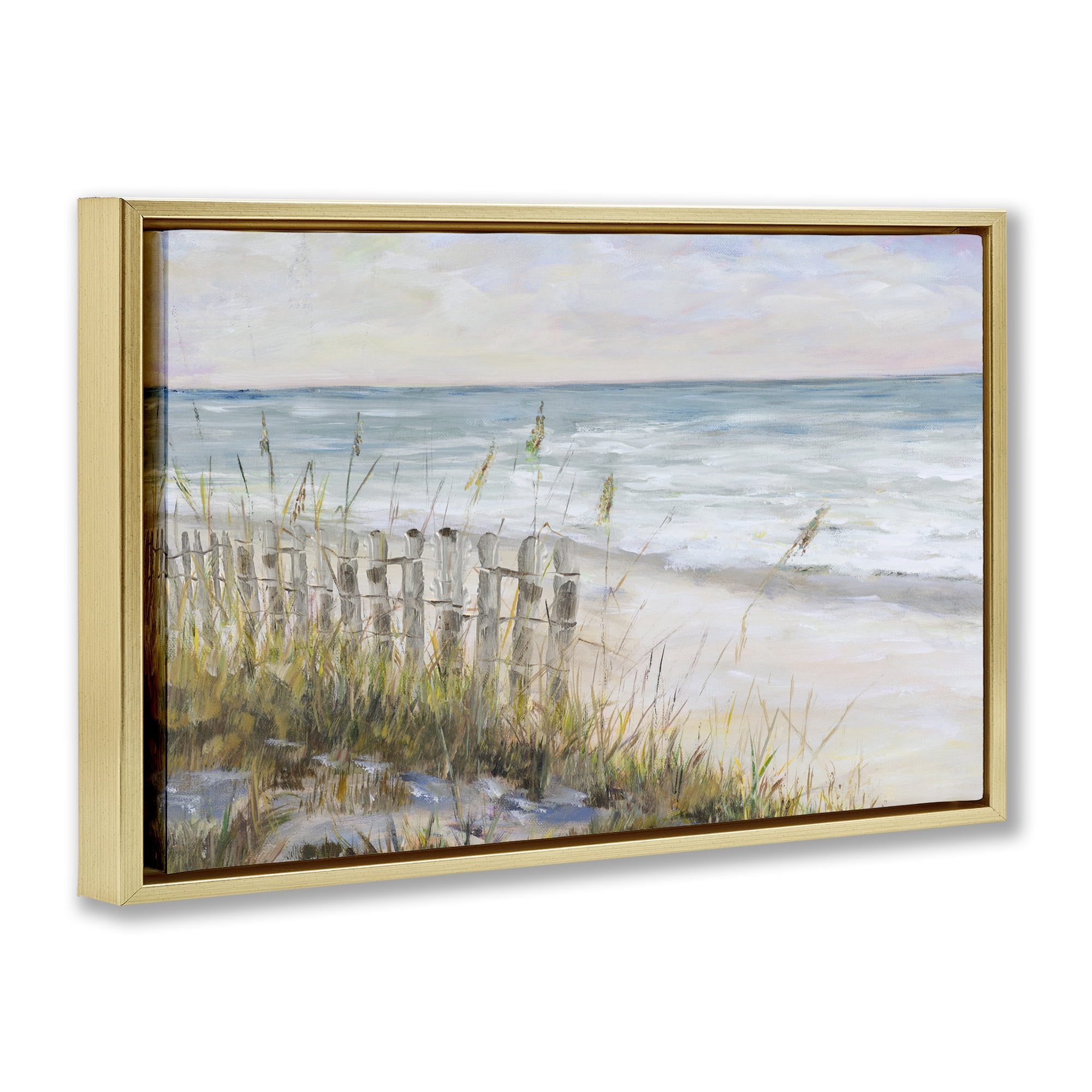 Stupell Industries Beach Tide Pools Landscape Painting Gold Floater Framed Canvas Art Print Wall Art, 31 x 21