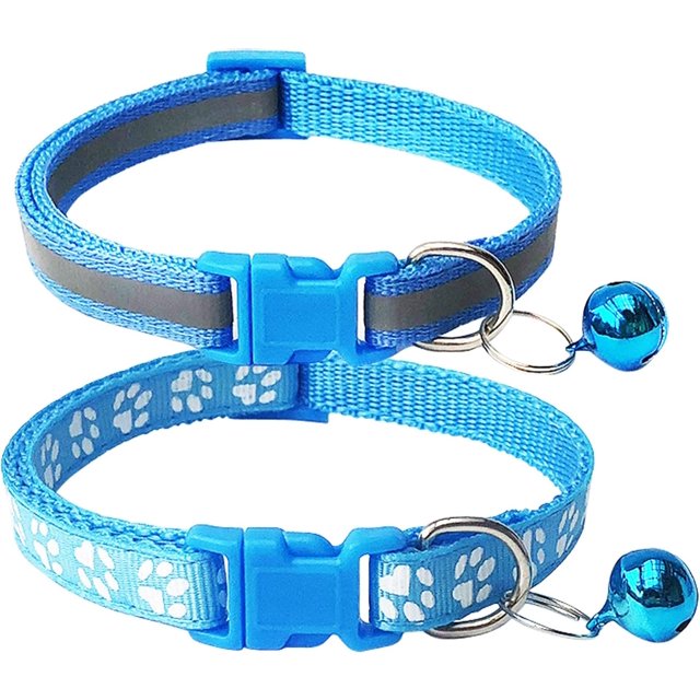 Collar para gatos con huella y reflectante (paquete de 2) con cascabel, hebilla ajustable de poliéster o cinturón de seguridad.