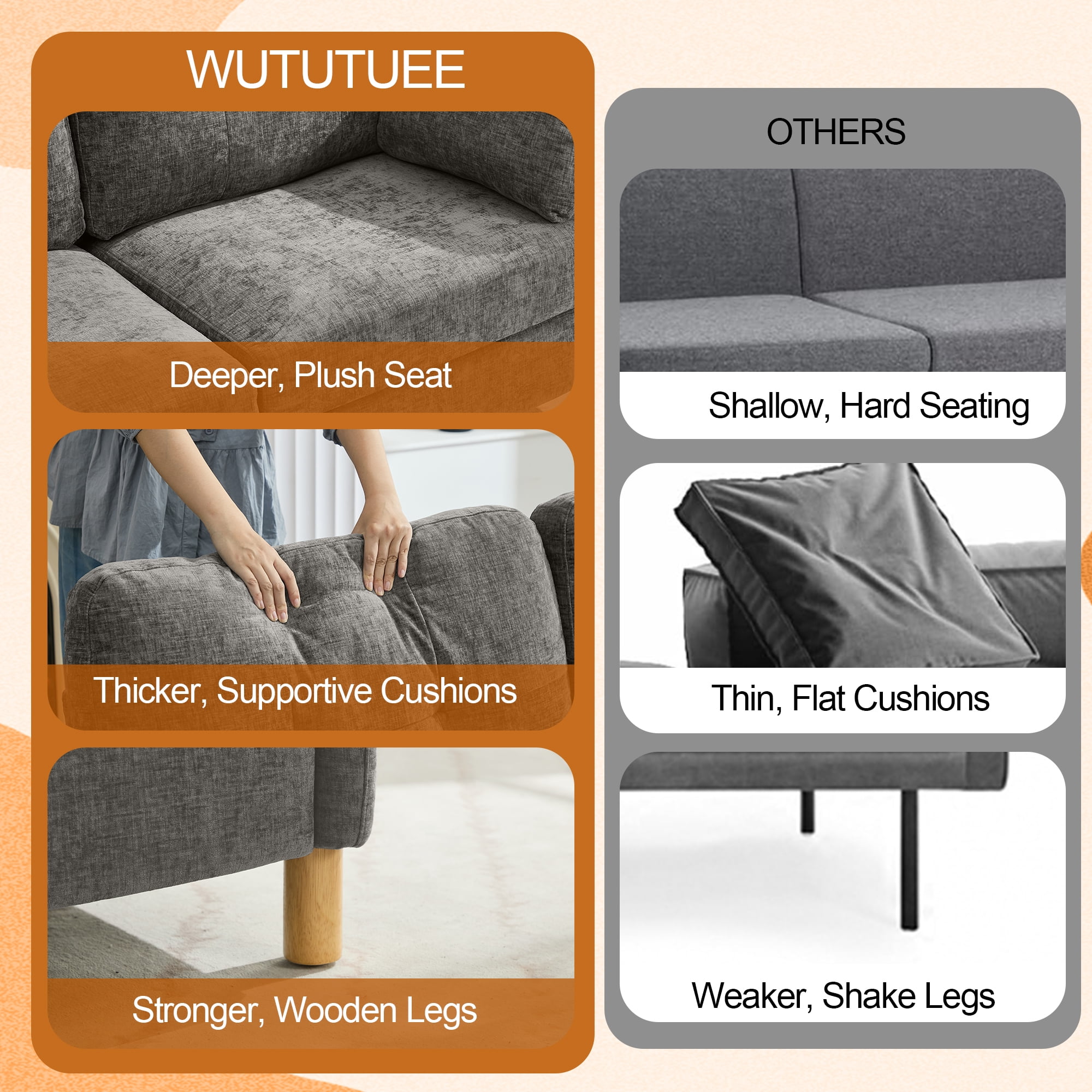 65" Chenille Loveseat Sofa, Modern 2-Seater with Armrest Pillows & Side Storage Pockets, Tufted Upholstered Loveseat for Living Room or Bedroom, Light Grey