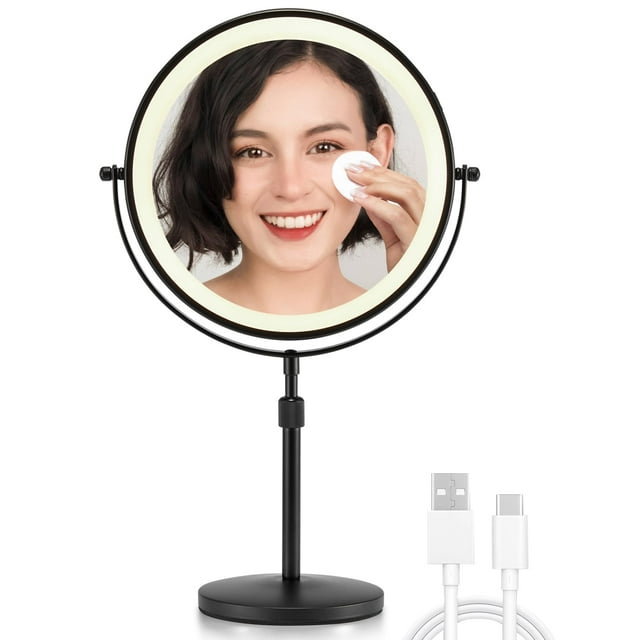 Espejo de maquillaje OMIRO, 8.5 pulgadas, 3 x 10 veces, luz LED de doble cara