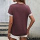 thumbnail image 3 of Gibobby Playera de Manga Corta con Cuello Redondo Camiseta manga corta informal cómoda con cuello redondo y empalme encaje hueco para mujer(Vino,XL), 3 of 5