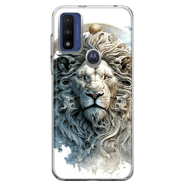 MUNDAZE Motorola Moto G Pure Abstract Lion Sculpture Shockproof Clear Hybrid Protective Phone Case Cover