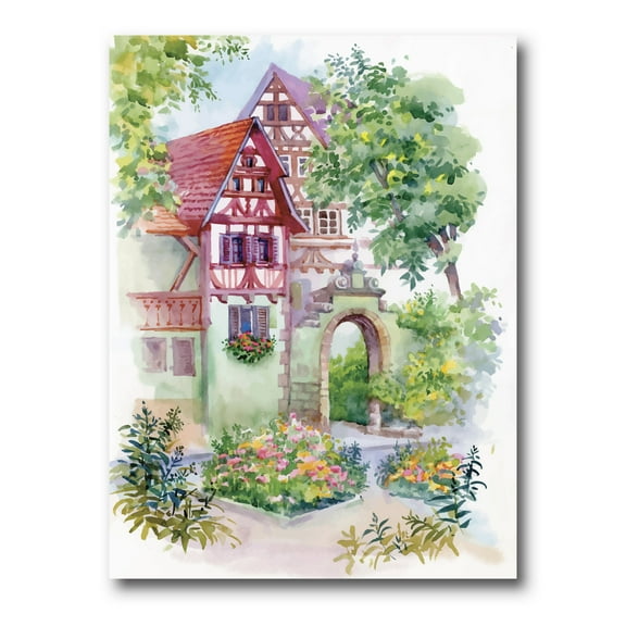 Designart ' Red Rustic House In The Country Side Landscape ' Traditional Canvas Wall Art Print