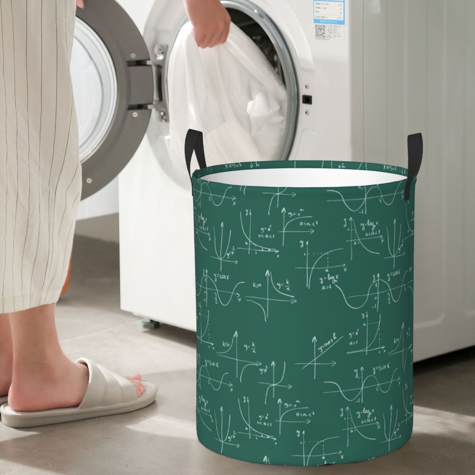 Large Laundry Basket with Handles - Math equation Kids Baby Dirty Clothes Laundry Hamper for Bedroom Aesthetic