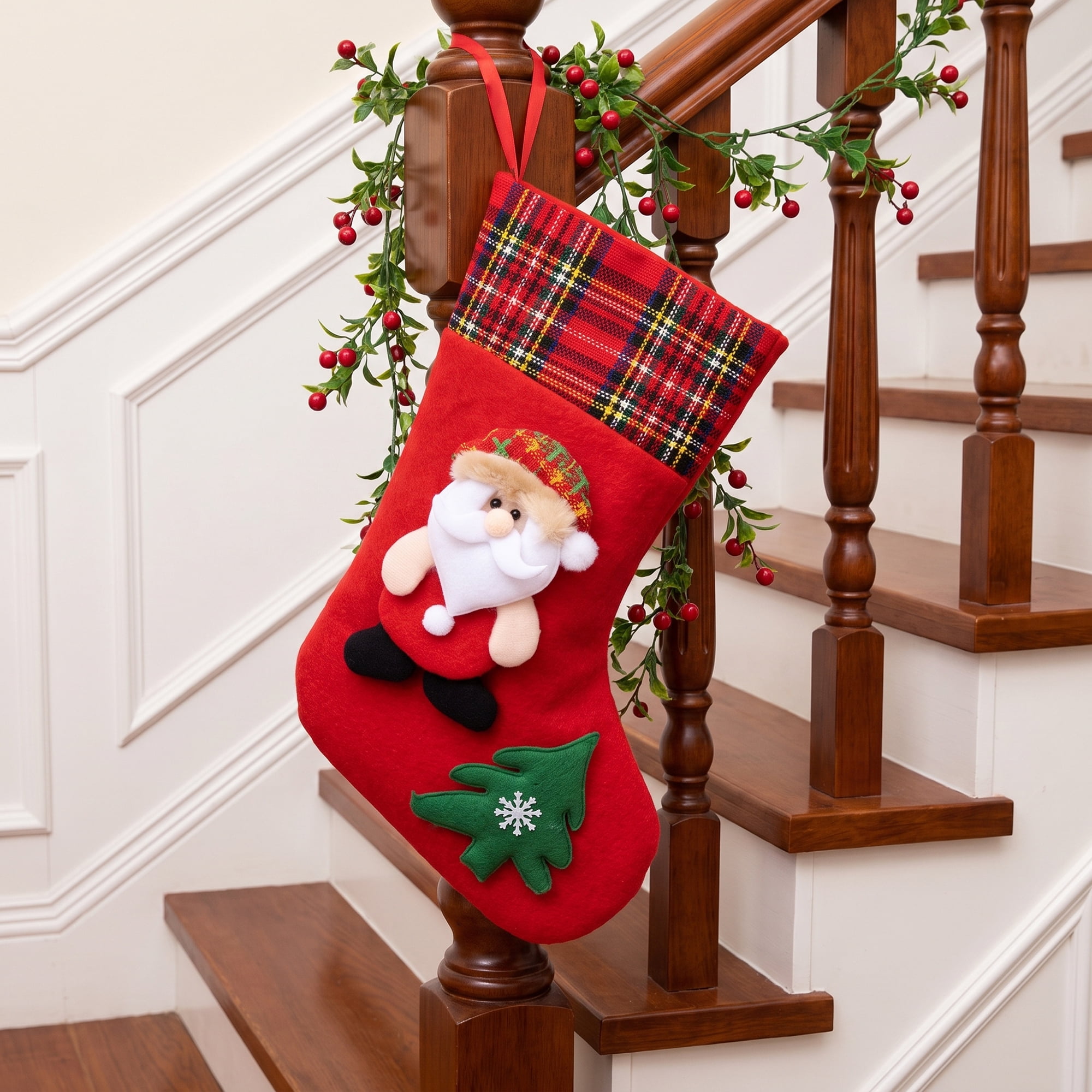 Unique Bargains Playful Cartoon Christmas Stockings Sideboard Rail Accents Red Old Man 12"