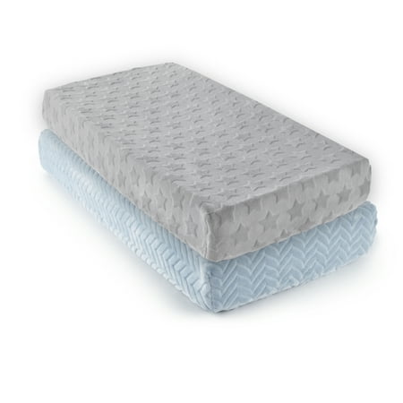 UPC: 0190945116673 | Levtex Baby – Chevron & Stars Diaper Changing Pad Cover Set of 2- Fits Most Standard Changing Pads – Chevron – Blue and Star – Grey – Nursery Accessories – Plush