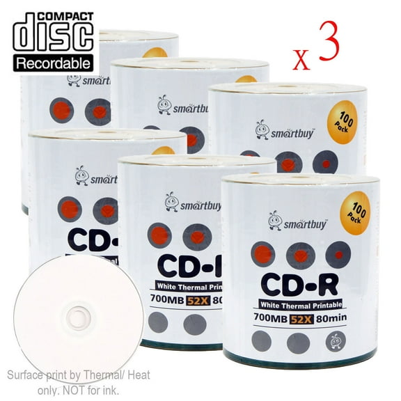 1800 Pack Smartbuy 52X CD-R 700MB 80Min White Thermal Hub Printable Data Blank Media Recordable Disc