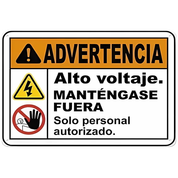 Spanish Warning High Voltage Keep Away Sign - 12×8 Inches, Aluminum Tin Warning, Home Outdoor Garden Electrical Safety Decor