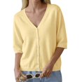 thumbnail image 2 of Half Sleeve Solid Color V Neck Women Casual Button Down Cardigan Knit Tops, 2 of 7