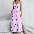 thumbnail image 6 of Women's Maxi Dress Sleeveless Carnival Holiday Outfits Printed V-Neck Spaghetti Strap Cami Long Dress with Slit (XL, Pink), 6 of 8