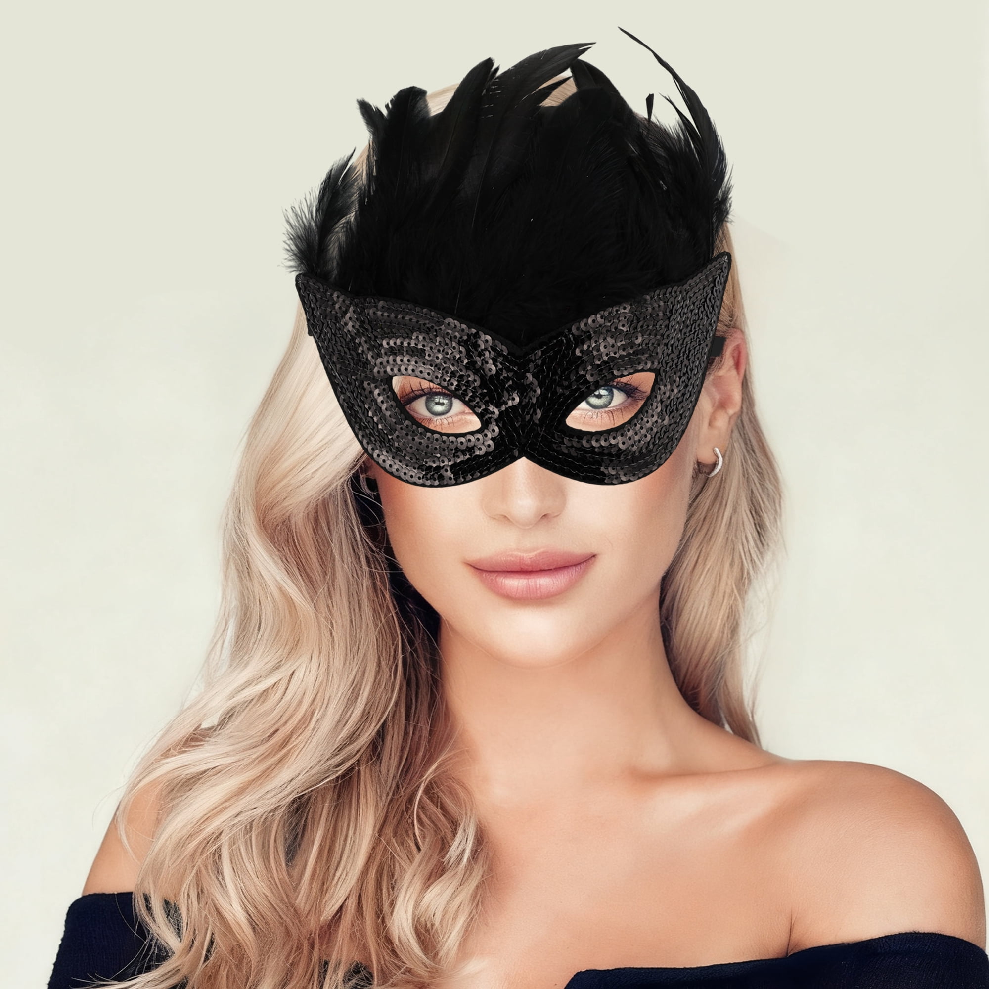Unique Bargains 1 Pack Elegant Sequined Feathers Party Mask Black