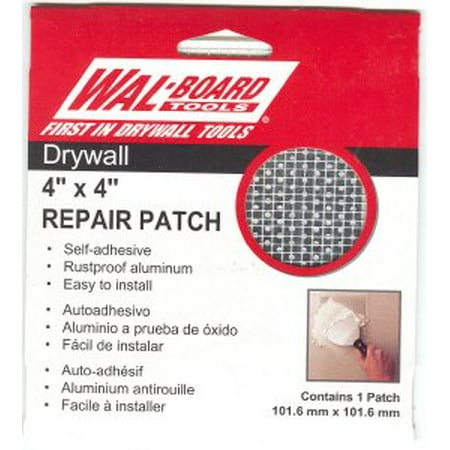 Front Self Adhesive Packing - Wal-Board Tools 4 in. x 4in. Drywall Repair Self Adhesive Wall Patch, EASIEST DRYWALL PATCH! 6-Pack peel-and-stick self-adhesive wall patches made of.., By Walboard Ship from US
