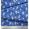 thumbnail image 2 of Soimoi Blue Velvet Fabric Stripe & Orange Fruits Print Fabric by the Yard 58 Inch Wide, 2 of 3