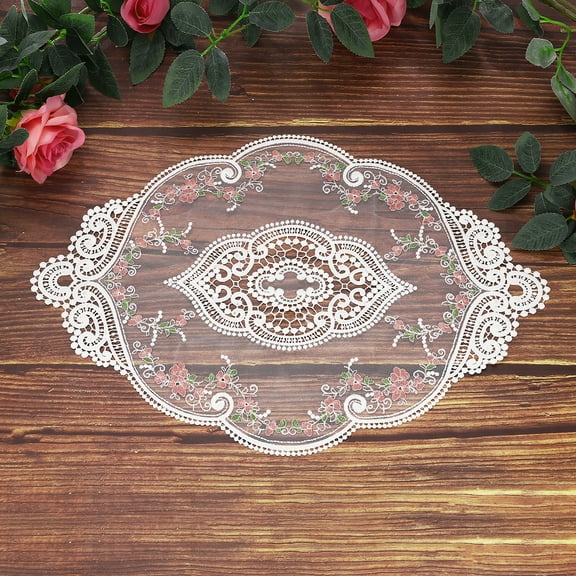3 Pcs Lace Placemats, 17.3x6.8Inches Vintage Table Doilies Oval Embroidered Crochet Lace Dolly Cup Mat for Table Vase Home Decor, White