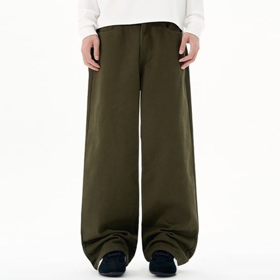 Big And Tall Jeans for Men Wide Leg Vintage Elastic Waist Denim Pants Solid Lightweight Comfortable Travel Long Jeans with Pocket Green XXL