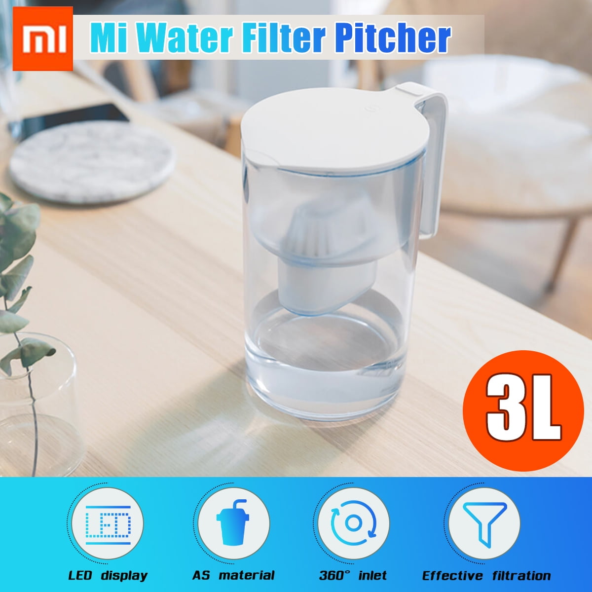 Xiaomi Mi Water Filter Pitcher 3L Filtration Dispenser Cup Home Water