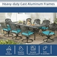 thumbnail image 6 of SOCIALCOMFY 9-Piece Patio Cast Aluminum Dining Set, Outdoor Table and Chairs Set for 8, Includes 94.5" Rectangular Dining Table and 8 Swivel Rocker Chairs W/Umbrella Hole for Lawn Garden, Ocean Blue, 6 of 7