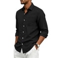 thumbnail image 5 of Dwelliawo Men's Linen Shirts Casual Button Down Long Sleeve Shirt Solid Spread Collar Summer Beach Shirts with Pocket Black M, 5 of 5