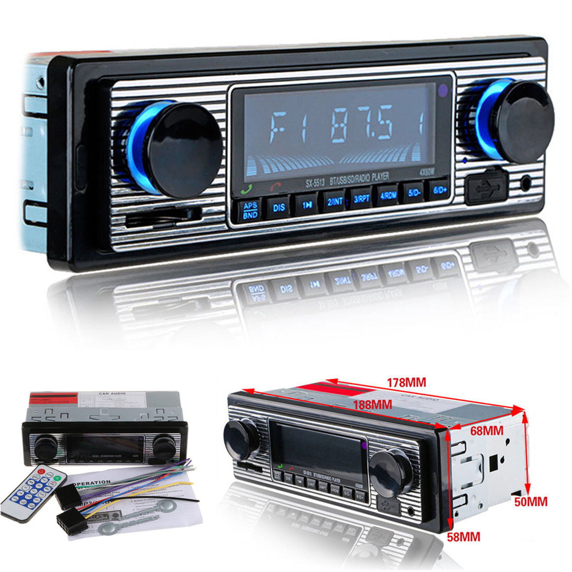 Alician Bluetooth Vintage Car Radio MP3 Player Stereo USB AUX Classic Car Stereo Audio Automotive Accessories 
