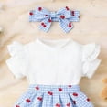 thumbnail image 6 of Staki Toddler Baby Girl Ruffled Sleeveless Romper with Headband Casual Summer Jumpsuit Cotton Linen Clothes 6M 12M 18M Blue,6-9 Months, 6 of 6