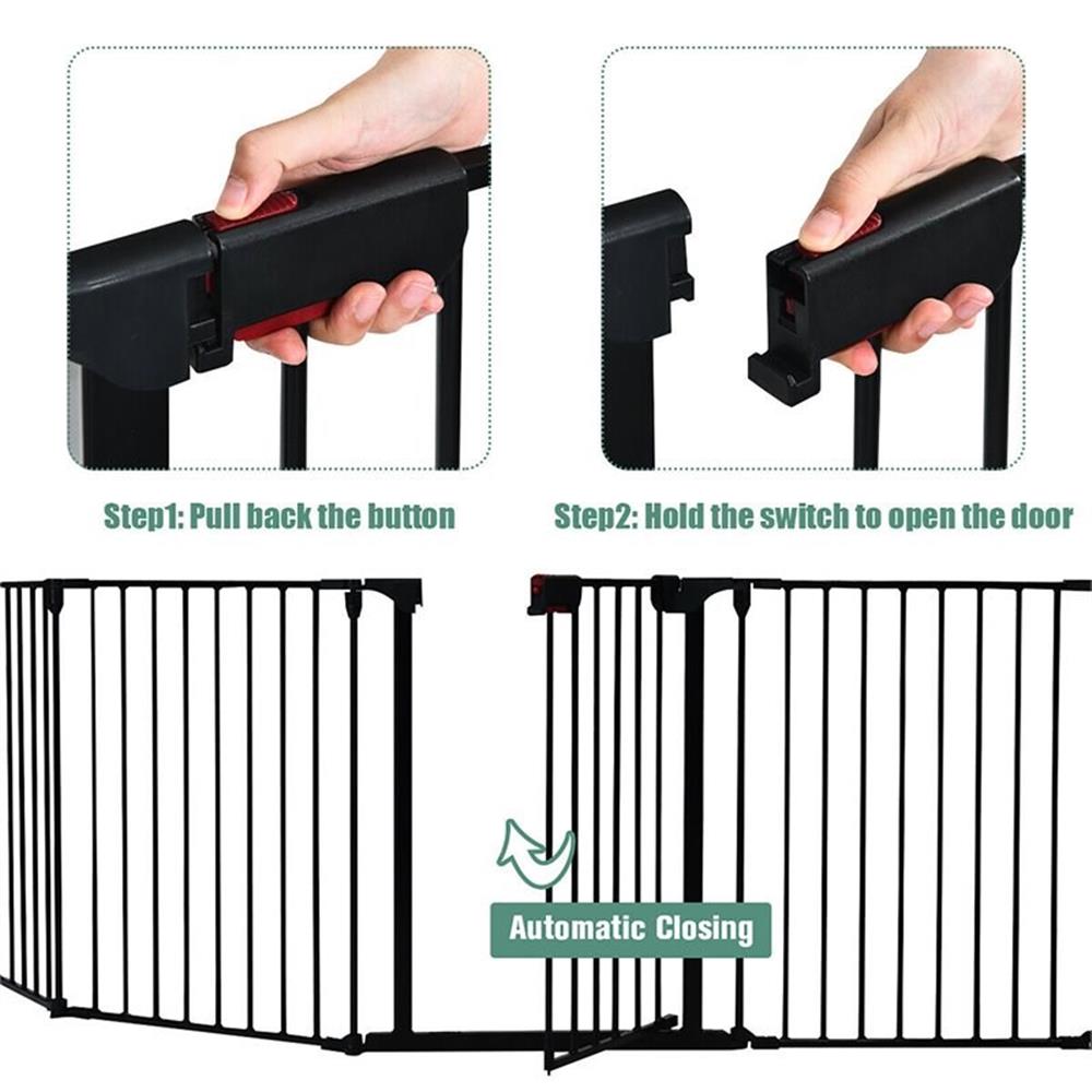 Maklaine Contemporary Steel Fireplace Safety Fence Hearth Gate in Black