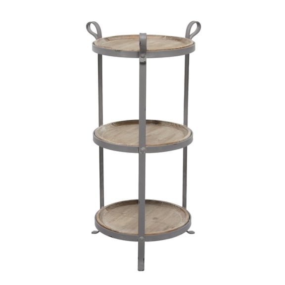 DecMode 14" x 28" Gray Metal 2 Shelf Accent Table with Brown Wood Tabletops, 1-Piece