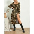 thumbnail image 5 of Yunliwuli Women Long Dress, Long Sleeve Square Neck Tie-up Floral Dress Slit Dress Fall Swing Dress, 5 of 10