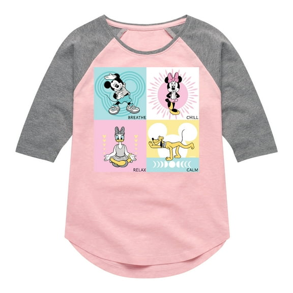 Mickey & Friends - Breathe Chill Relax Calm - Toddler And Youth Girls Raglan Graphic T-Shirt