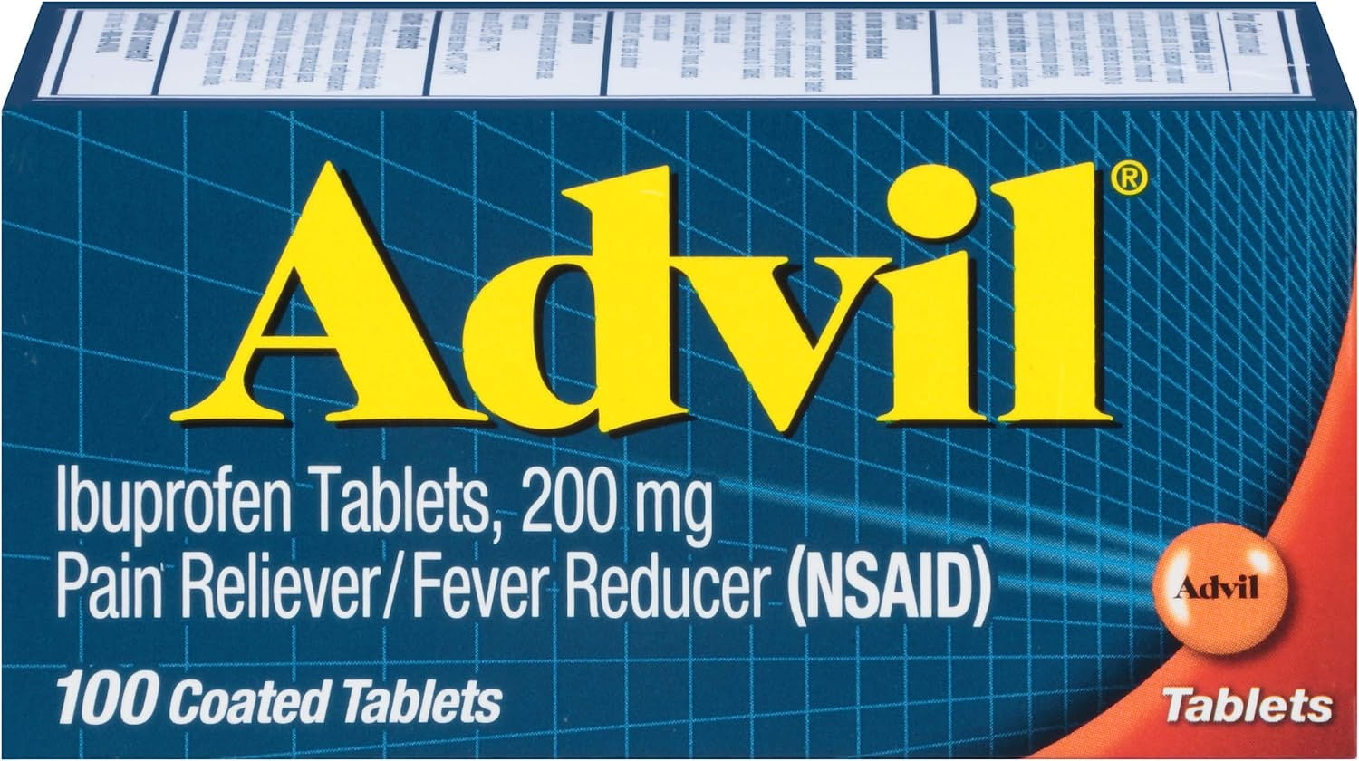 Advil Pain Reliever and Fever Reducer, Pain Relief Medicine with Ibuprofen 200mg for Headache, Backache, Menstrual Pain and Joint Pain Relief - 100 Coated Tablets