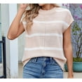 thumbnail image 6 of Women Cap Sleeve Tank Tops Striped Crew Neck Casual Loose Fit Spring Summer Pullover Knit Sweater Vest White M, 6 of 9