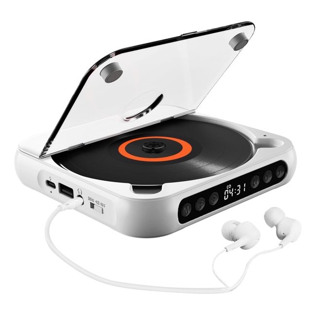 HAOAN Lecteur CD Rechargeable Bluetooth avec Fonction de Maintien Affichage LED Port Audio USB 2000mAh MP3 CD Baladeur Personnel pour Écouter de la Musique Éducation Prénatale Étude des Enfants