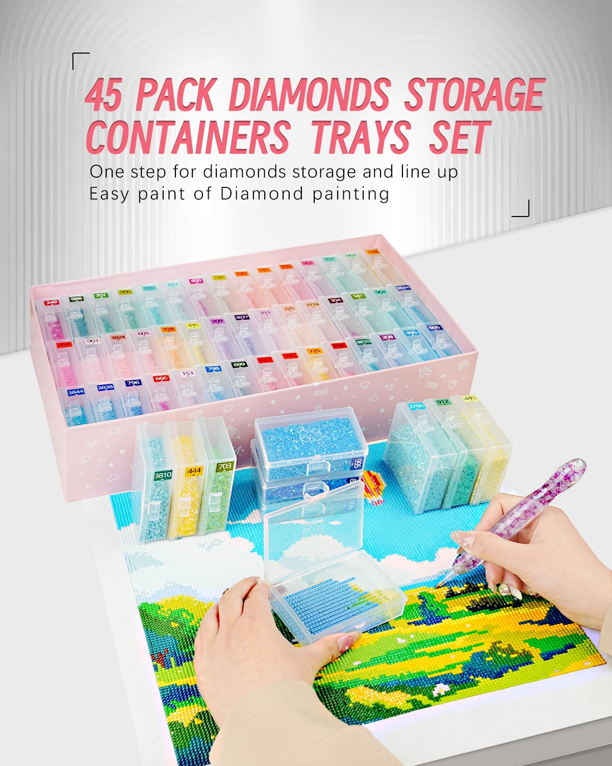 45PCS Diamond Painting Storage Containers Trays, Diamond Painting Accessories Diamond Painting Trays with Lids, 2-in-1 Diamond Art Storage and Trays, Bead Storage & Line-UP