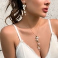 thumbnail image 3 of Delicate Pearl Leaf Pendant Earring Necklace Bell Orchids Fringe Clavicle Chain Party Dangle Earring Bohemiean Jewelry, 3 of 12