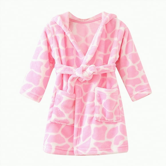 Splozh Soft Hooded Rainbow Bathrobe Toddler Baby Boys Girls Hooded Thick Warm Flannel Bathrobe Night-robe Pajamas Pink,1-2 Years