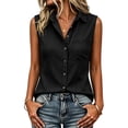thumbnail image 6 of Otntypg Womens Sleeveless Button Down Shirts Lightweight Soft Cotton Linen Collared Tunic Blouses Trendy Solid Color Lapel V Neck Casual Work Tank Tops with Pockets, 6 of 10