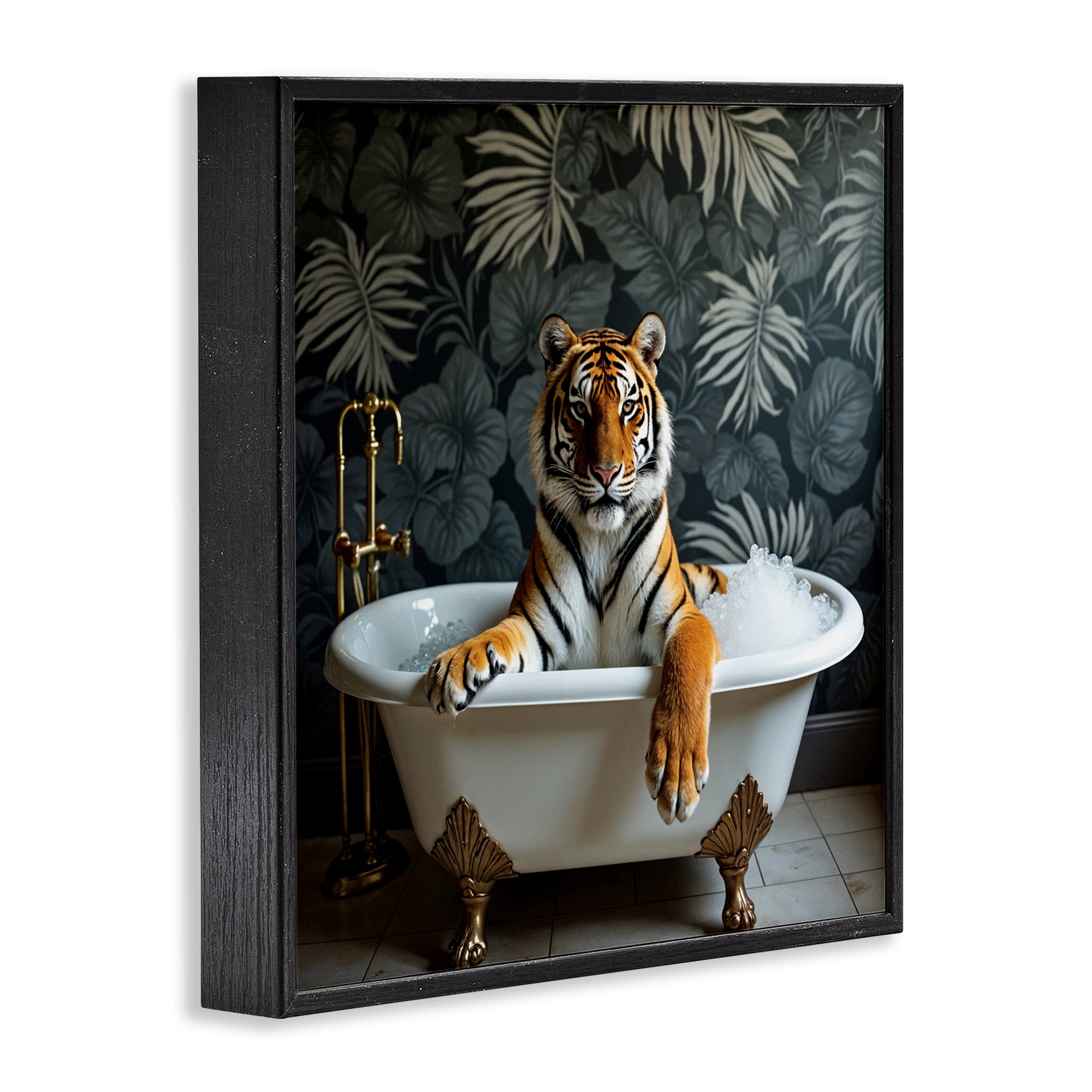 Tiger in Exotic Bubble Bath Black Framed Giclee Art, design by Lettered and Lined