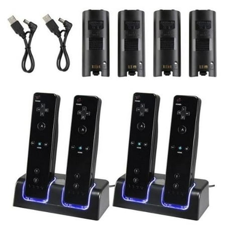 Insten 2 pcs Dual Charging Charger Dock Station with 2-pack 2800mah Battery For Wii Wii U Remote Control