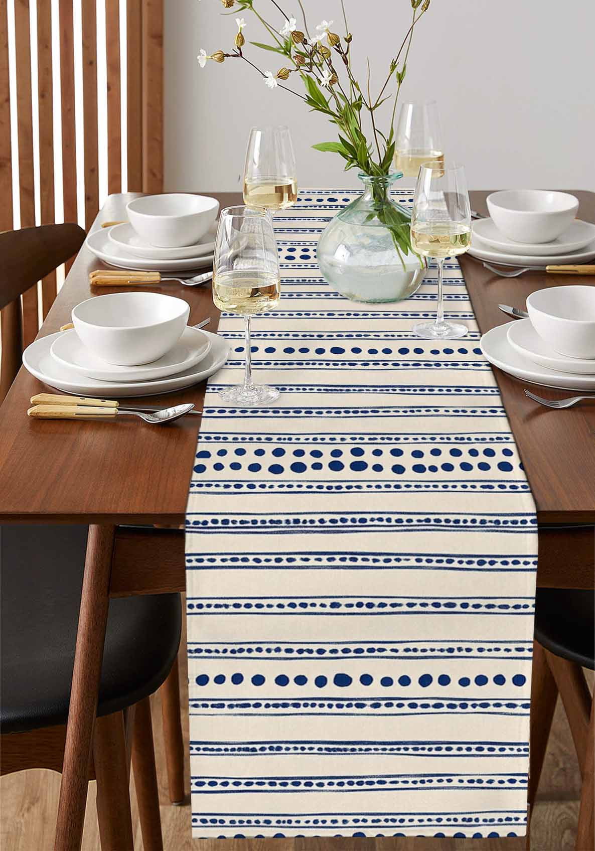 Ldtrchee Navy Blue Table Runner 36 Inches, Modern Geometric Abstract Art Striped Bed Runner Dresser Scarves Tabletop for Indoor Outdoor Parties/Ceremony/Banquet, 13"x 36"