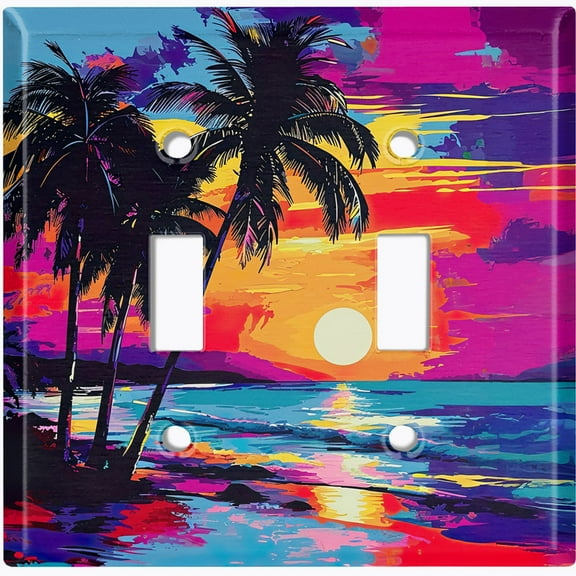 Metal Light Switch Wall Plate Outlet Cover (Printed Image of Vibrant Neon Sunset - Double Toggle)