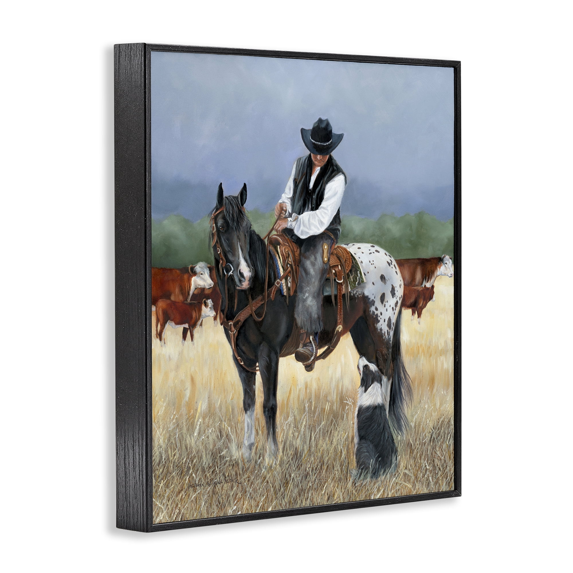 Stupell Industries Cowboy & Dog Animals & Insects Painting Black Framed Art Print Wall Art, 11 x 14