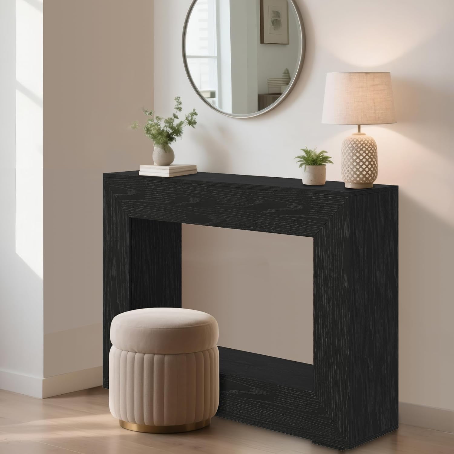QinaQin Farmhouse Console Table for Entryway,Wooden Sofa Side Table with Storage,Rustic Accent Hallway Furniture,Walnut