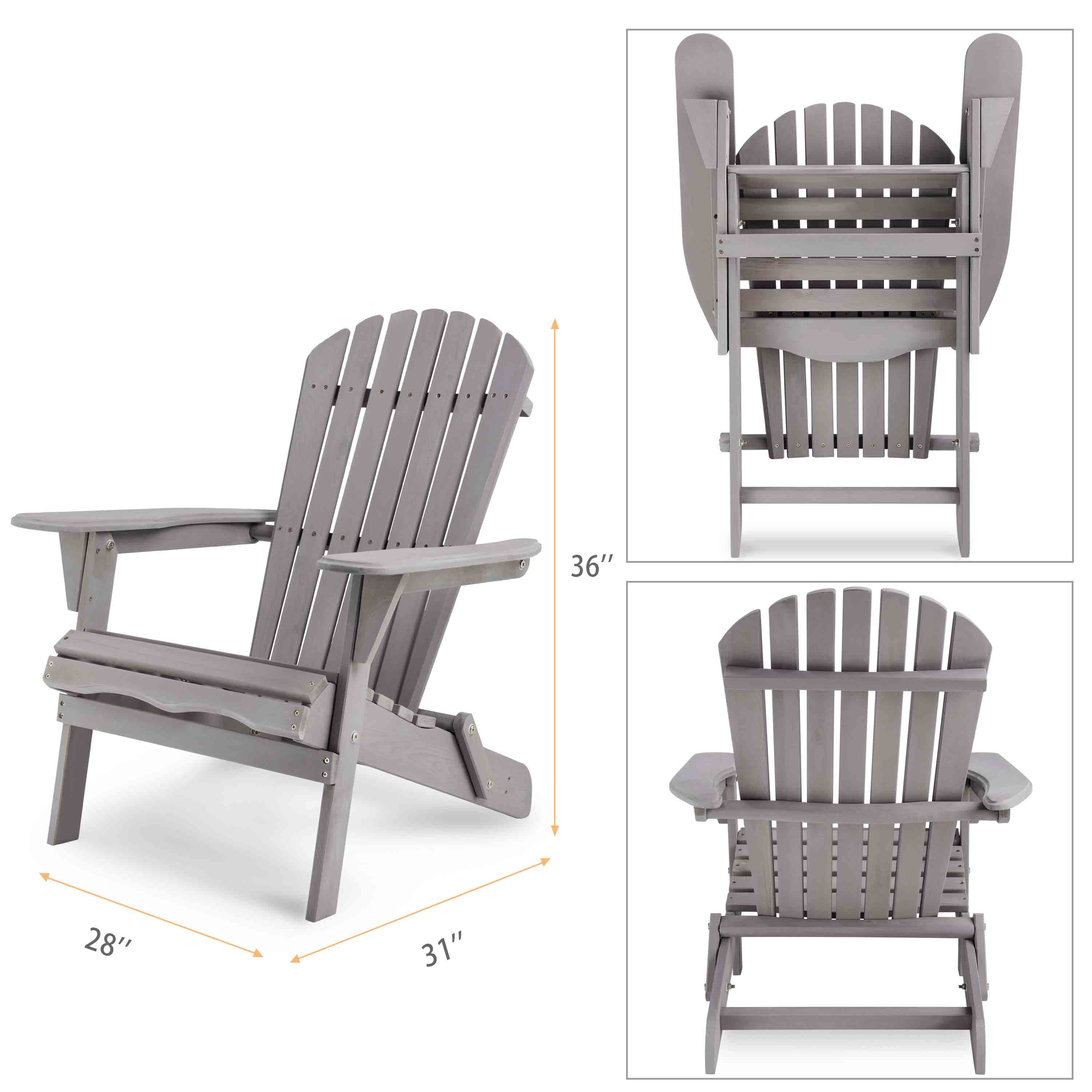Wooden Leisure Patio Chair Garden Outdoor Wooden Folding Adirondack Chairs 2 Piece Solid Cedar Leisure Patio Chairs for Garden, Lawn, Backyard, Length 28"*W31"*H36" - image 4 of 7