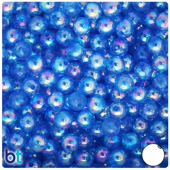 BeadTin Dark Blue AB Transparent 8mm Round Plastic Beads (150pcs)