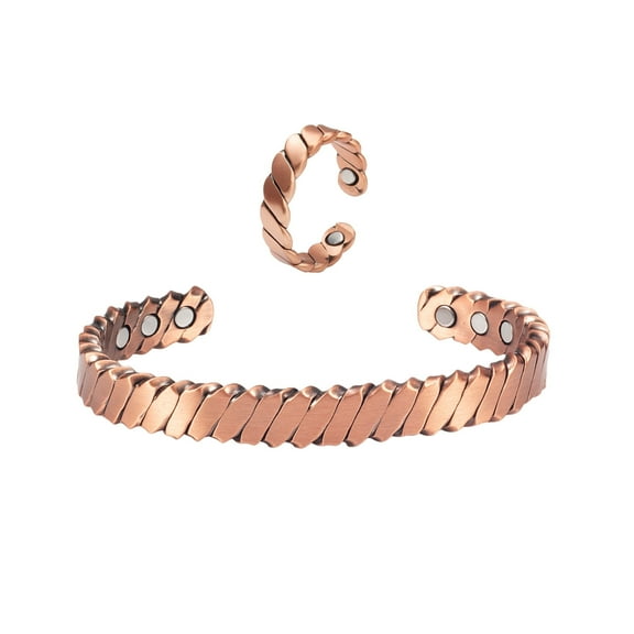 Wollet Pure Copper Magnetic Bracelets Rings Set- Adjustable Size - Jewelry Gift Set