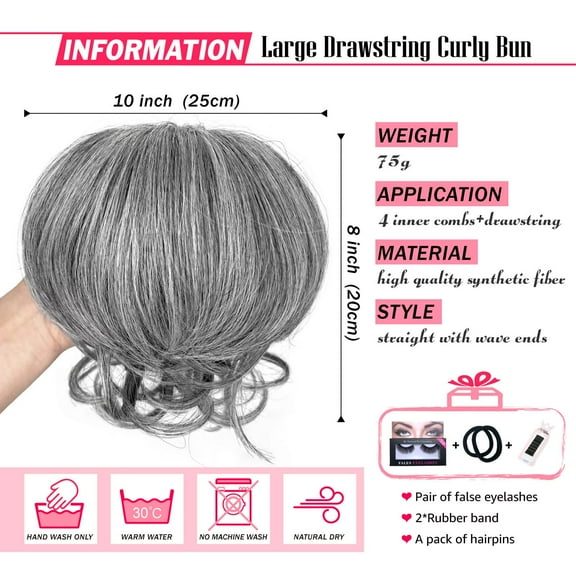 FGERFE-Hair Buns Hair Piece Drawstring Ponytail Extension for Women Short Straight Lightweight Fluffy Hair Bun Hair Pieces for Updos Synthetic Hairpiece Pony Tails Hair Extensions(Light Gray)