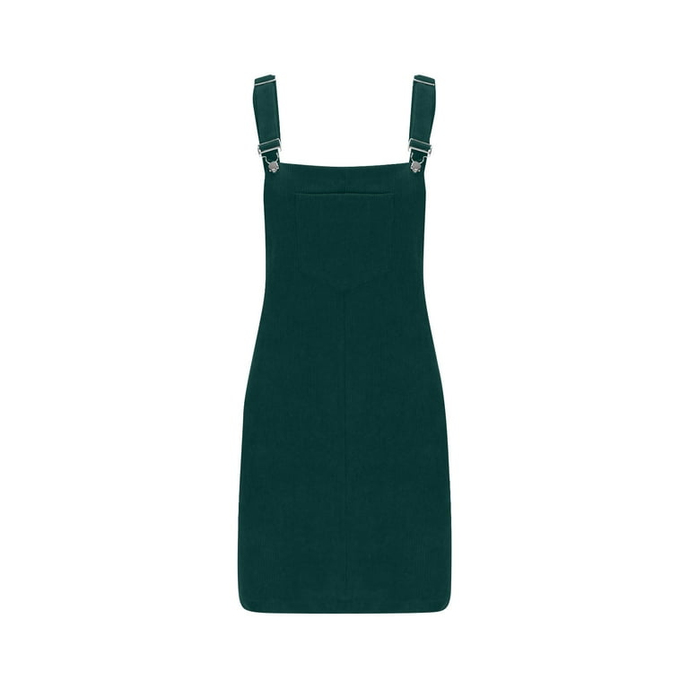 Aohooy Plus Size Overall Dress for Women Corduroy Overalls Bib Dresses Adjustable Straps Pinafore Suspender Skirt Jumper Green,S