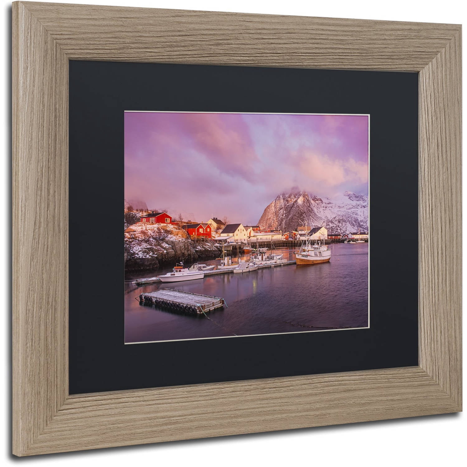 Trademark Fine Art "Hamn?y Harbor Light" Canvas Art by Michael Blanchette Photography Black Matte, Birch Frame