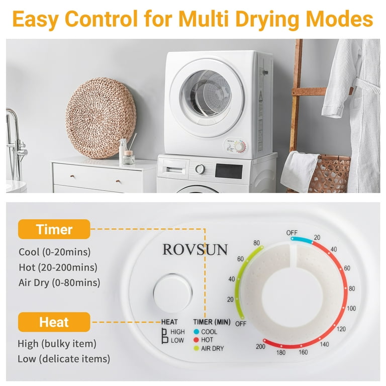 ROVSUN Portable Clothes Dryer, 110V High End Front Load Laundry Tumble Dryer  Machine with Stainless Steel Tub & High End LCD Touch Panel for Home  Apartment Dorm, 850W 